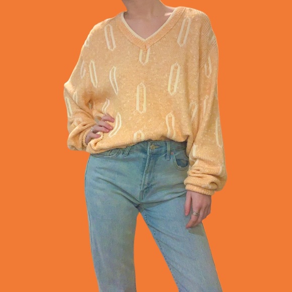 Vintage 80’s Orange Geo Print Chunky Knit Sweater - Picture 3 of 7